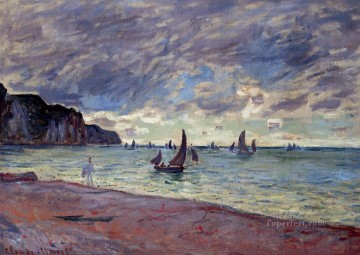 Fishing Boats by the Beach and the Cliffs of Pourville Claude Monet Oil Paintings